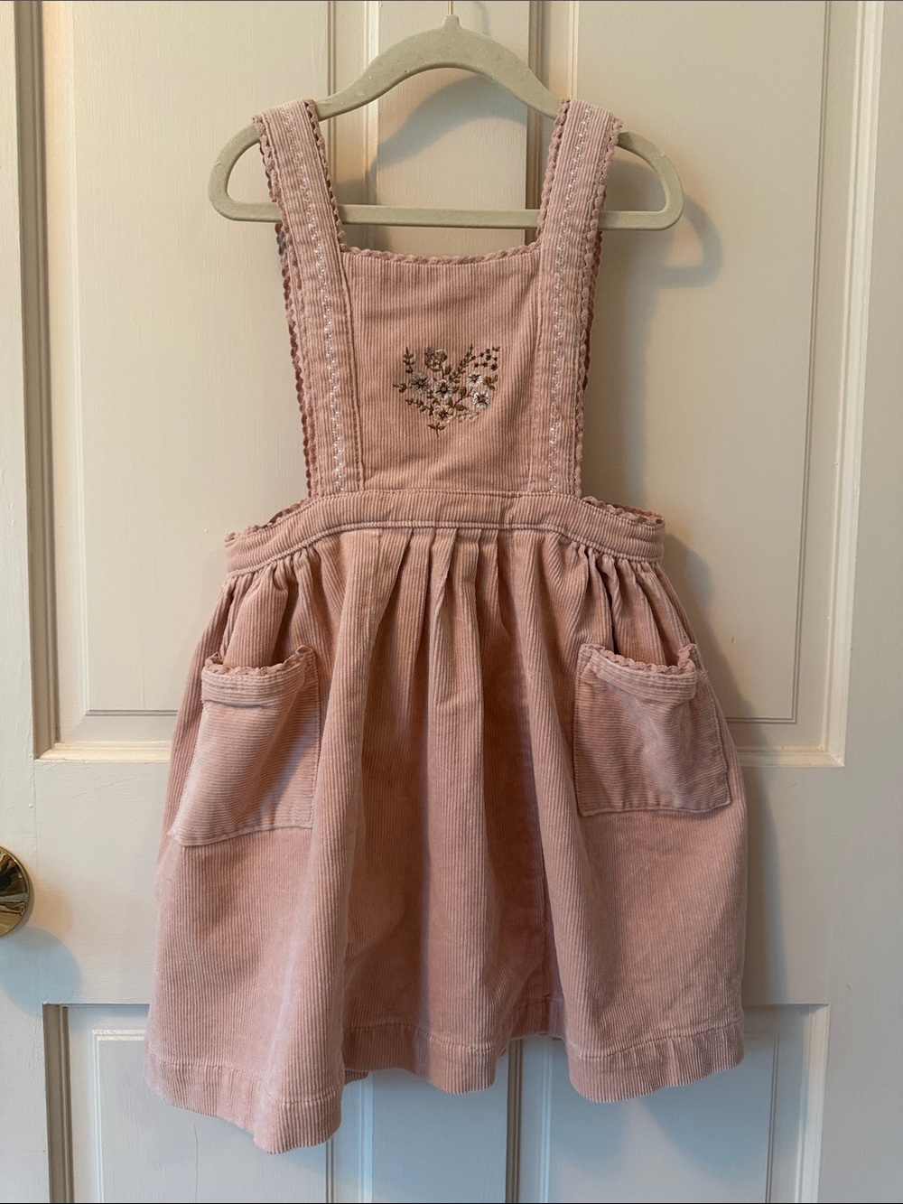 Jamie Kay Dusty Pink Corduroy Pinafore Dress with Embroidered Bib